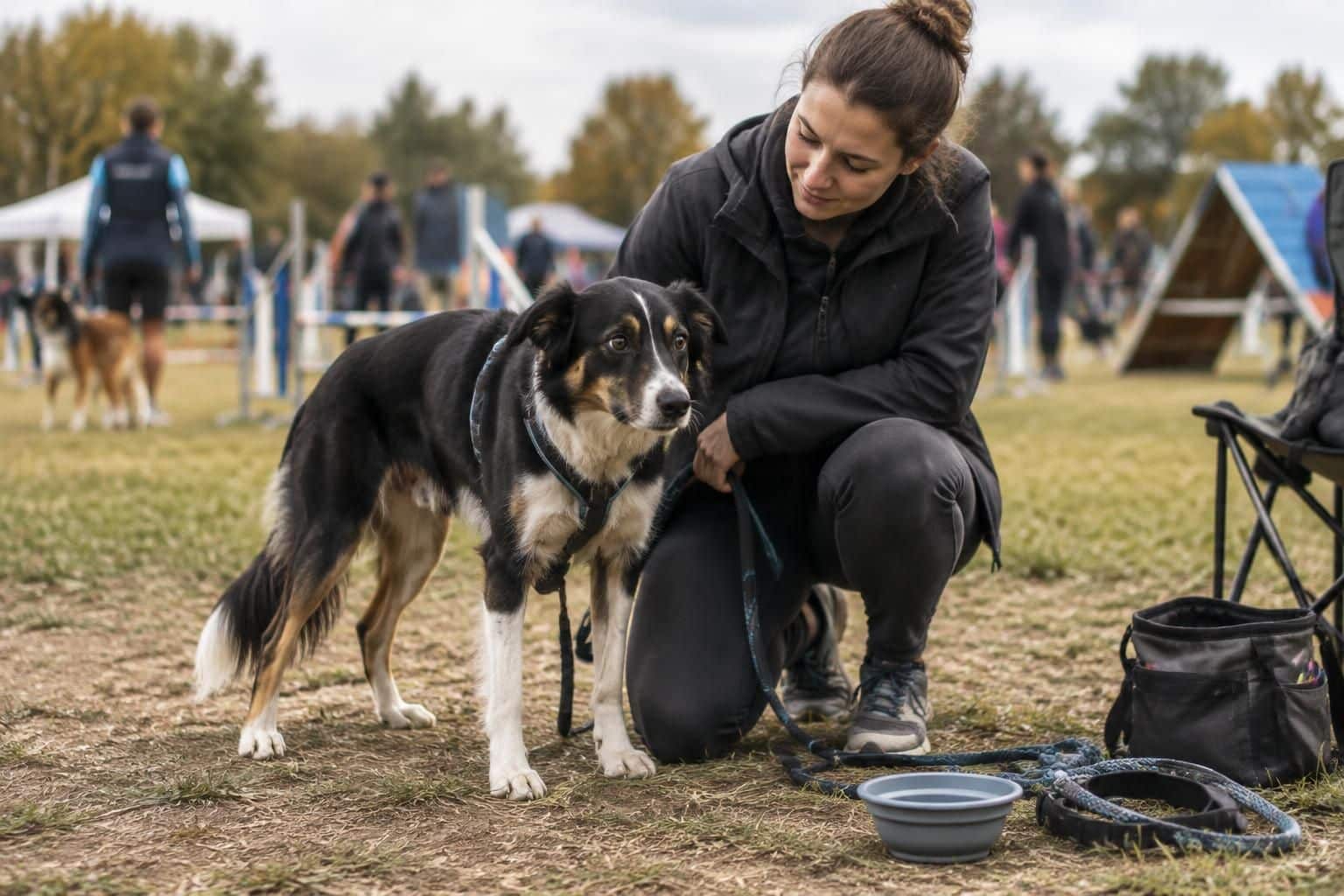 repérez les signes d’anxiété chez votre chien en compétition et découvrez le matériel adapté ainsi qu’une routine pour l’apaiser.